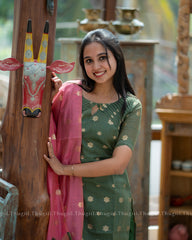 T327 Vrinda Pink Kurta Set (Top-Dupatta)