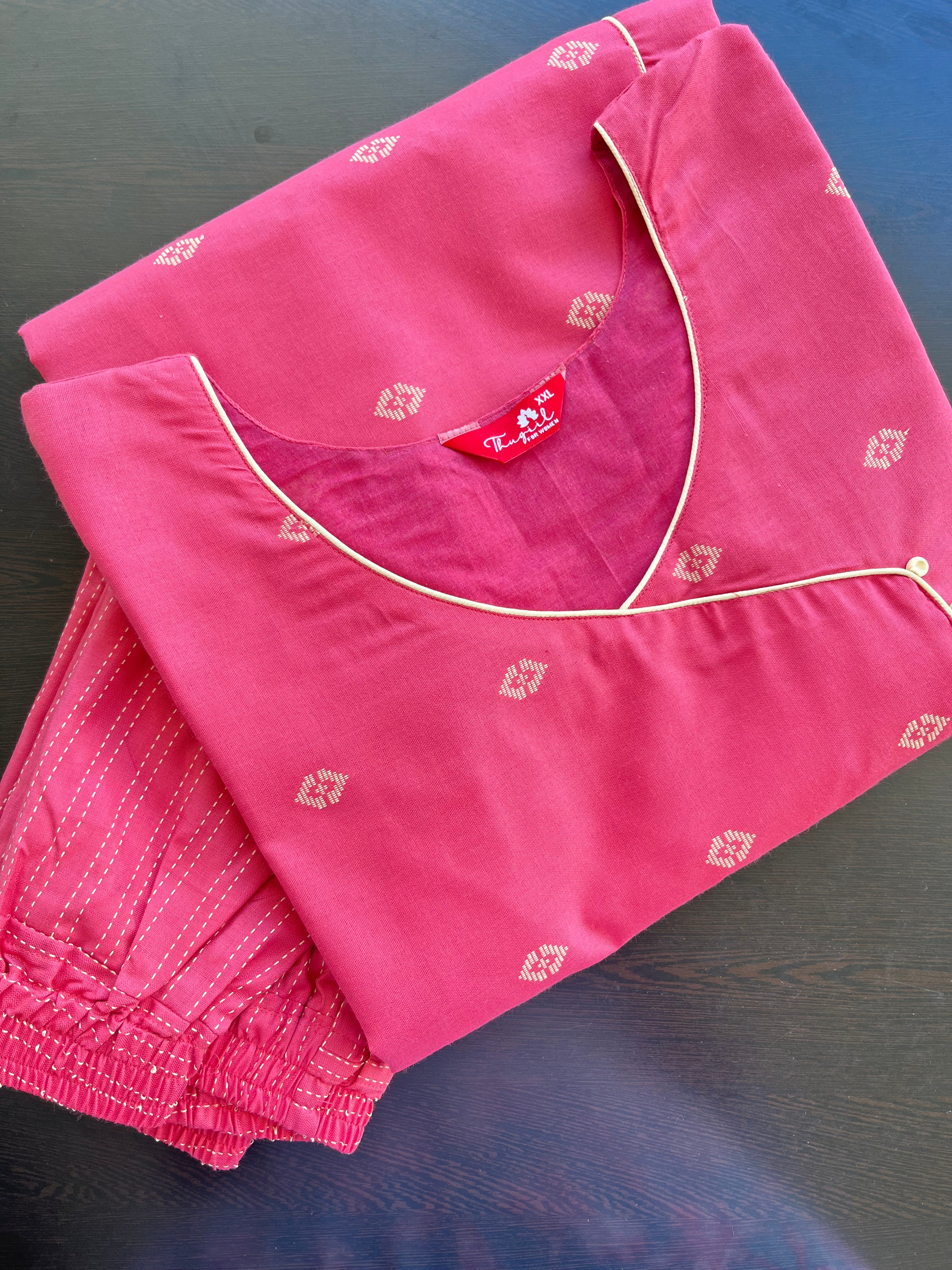 T068 2 in 1 Peach Handloom Soft Cotton Kurta Set