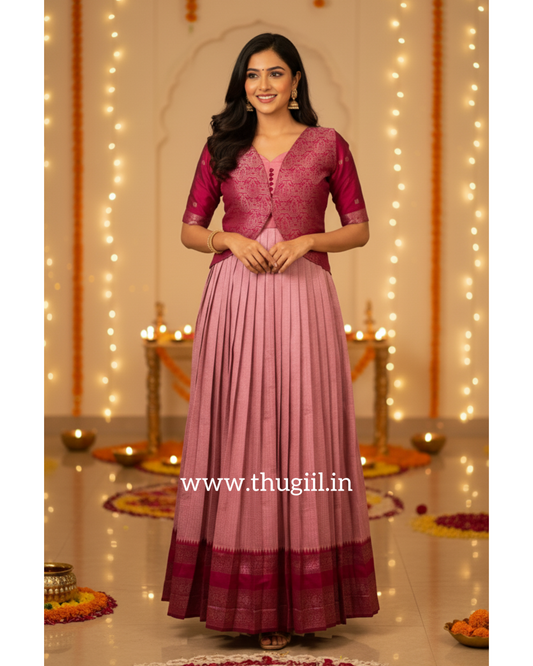 Pink Silk Pleated Maxi