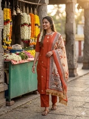 T313 Rust Kalamkari Charm Kurta Set