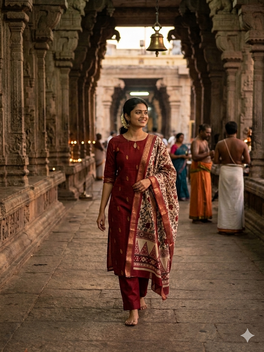 T324 Maroon Raw Silk Kurta Set