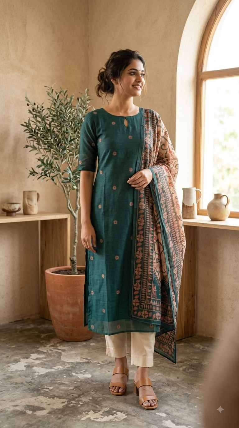 T467 Neela - Kurta Set (Top-Dupatta)