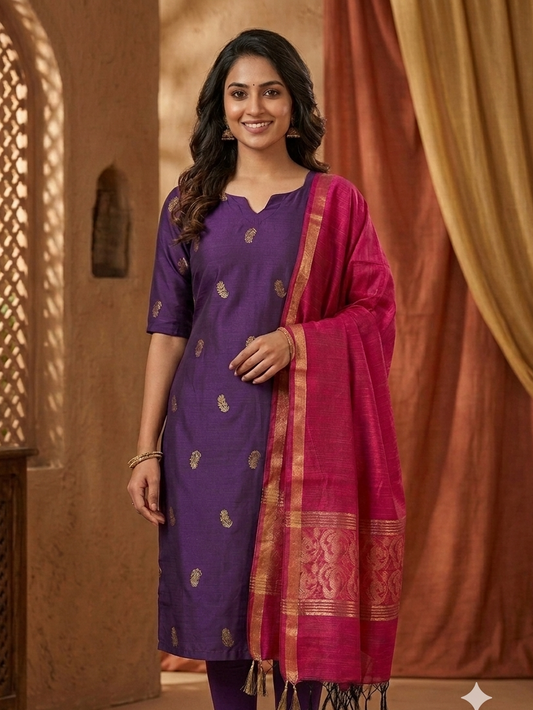 T535 Shivani (purple) - Kurta Set (Top - Dupatta)
