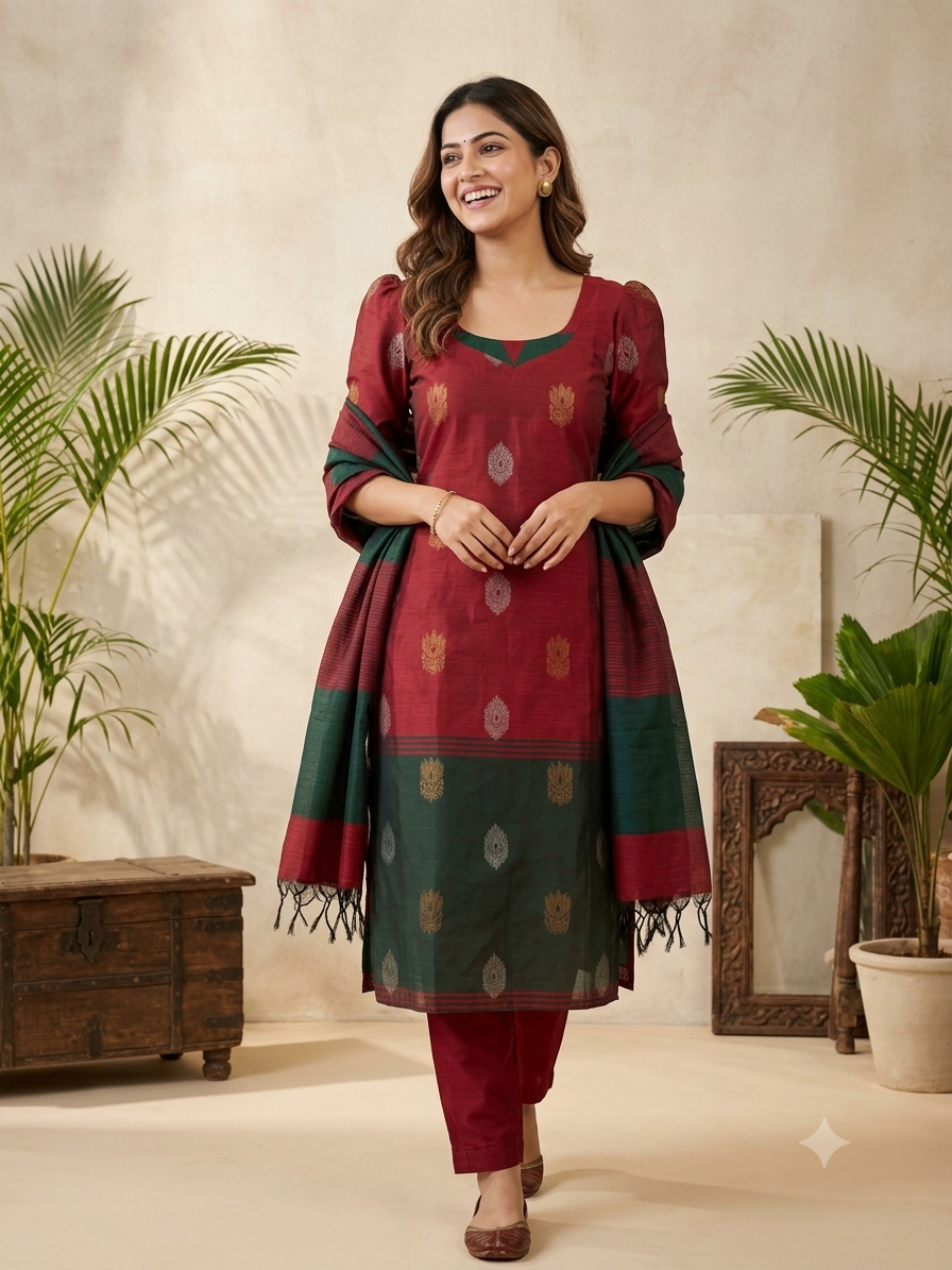 T496 Nandhini (Red) - Kurta Set