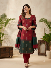 T496 Nandhini (Red) - Kurta Set