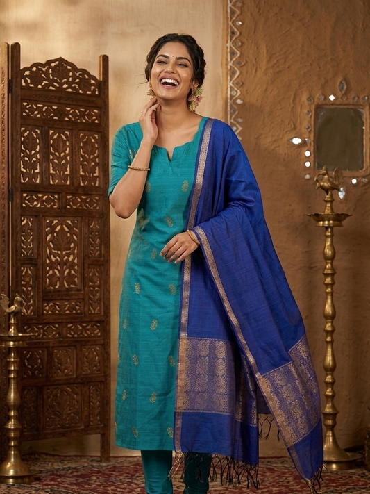 T536 Shivani (Peacock) - Kurta Set (Top - Dupatta)