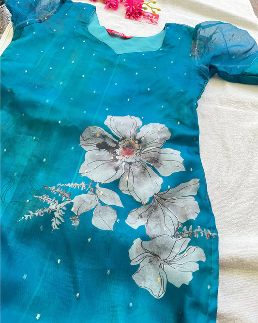 T035 Peacock organza kurta set