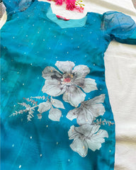 T035 Peacock organza kurta set