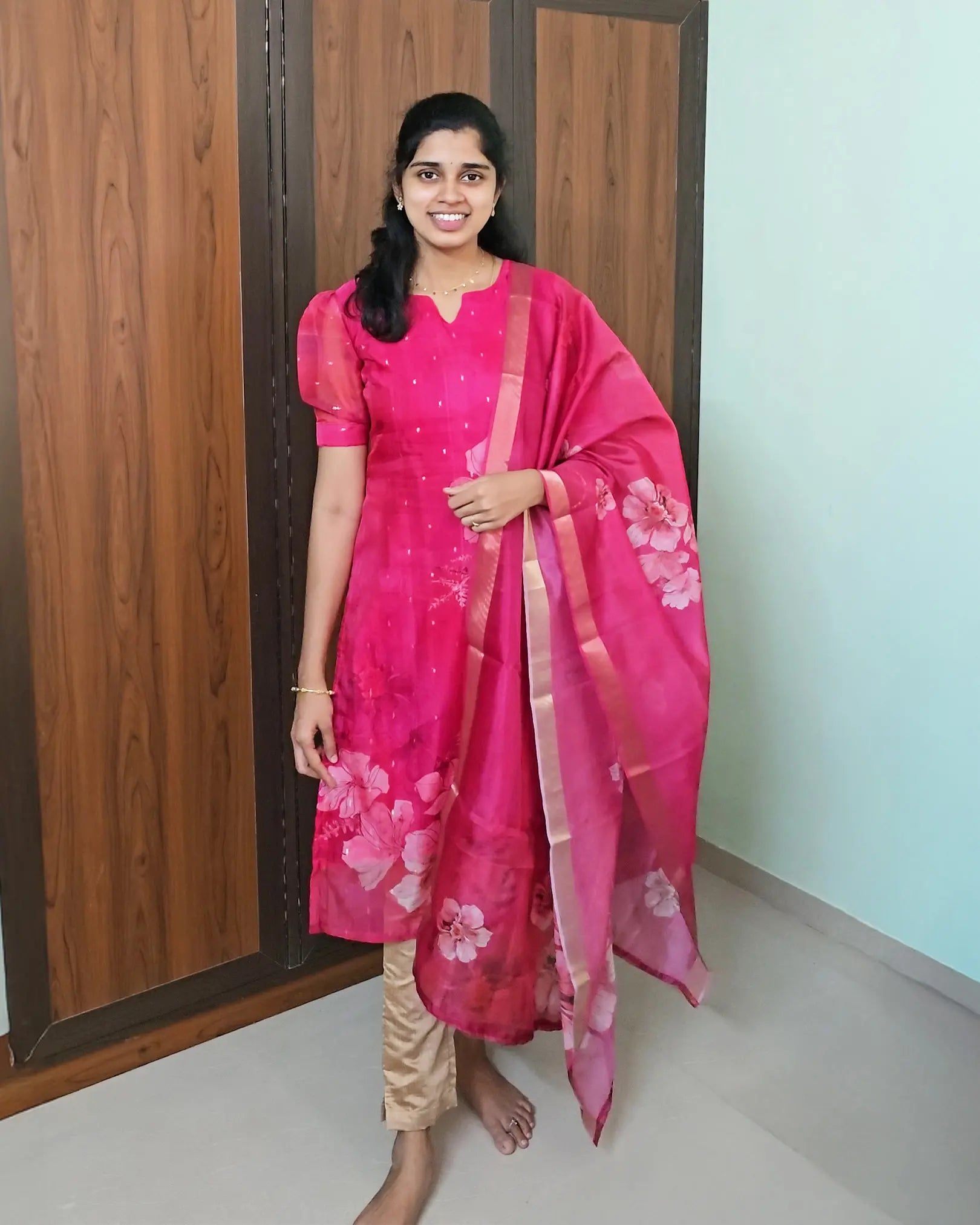 T036 Pink Organza Kurta Set