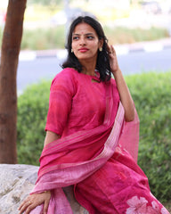 T037 Pink linen kurta set 3 pc