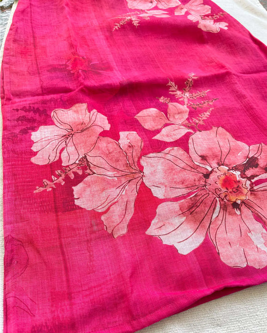 T037 Pink linen kurta set 3 pc