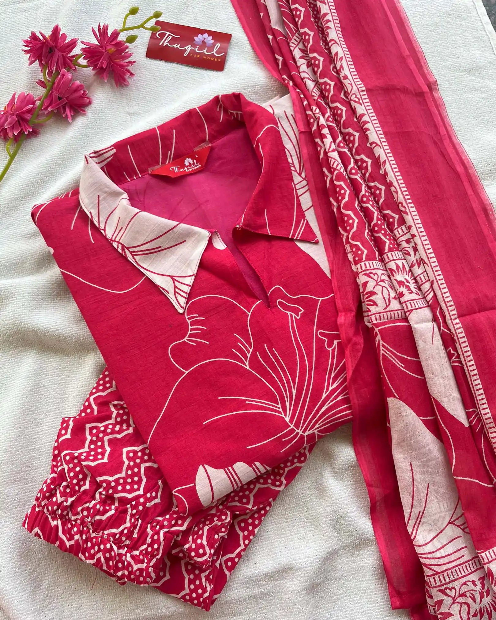 T039 Pink pure soft cotton kurta set