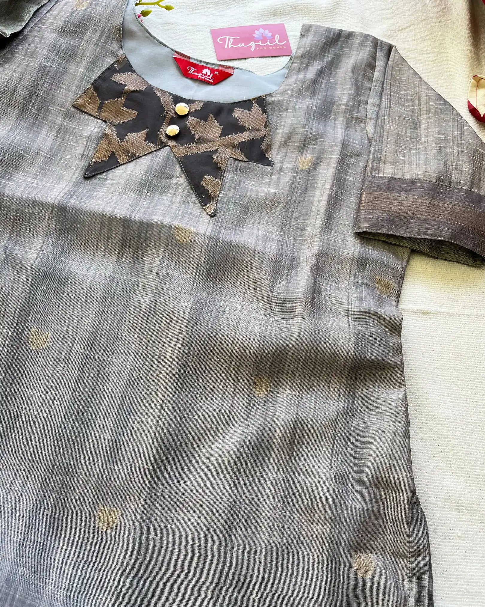 T048 LUXE - Grey Jute Silk Kurta Set (Top-Dupatta)