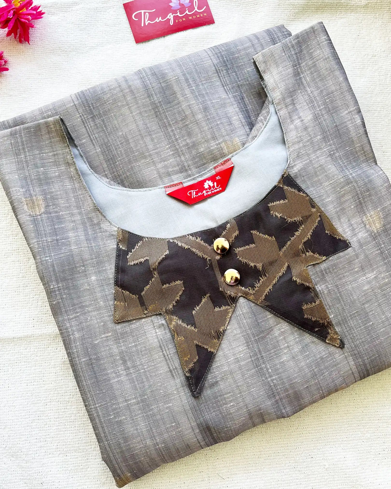 T048 LUXE - Grey Jute Silk Kurta Set (Top-Dupatta)