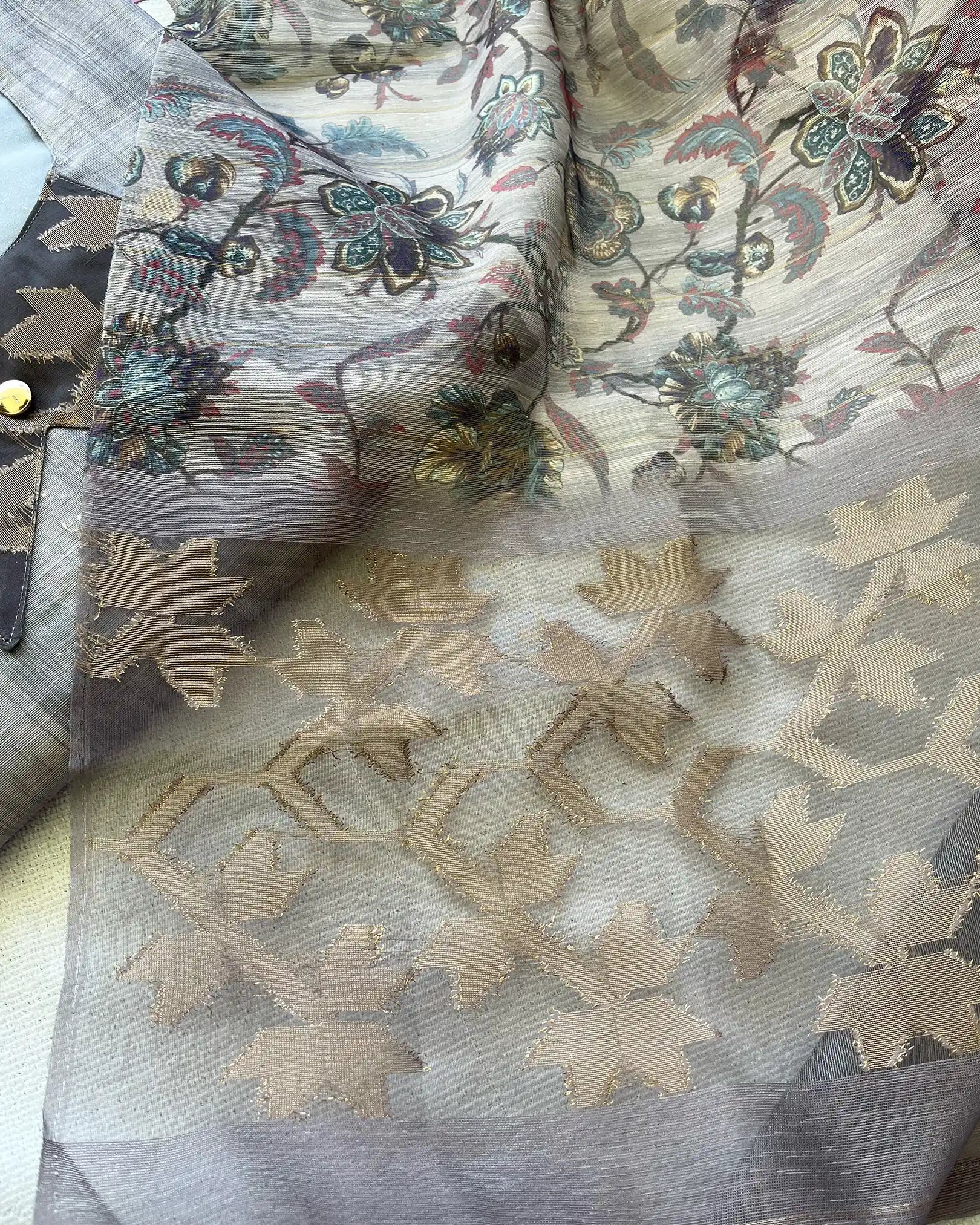 T048 LUXE - Grey Jute Silk Kurta Set (Top-Dupatta)