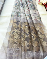 T048 LUXE - Grey Jute Silk Kurta Set (Top-Dupatta)