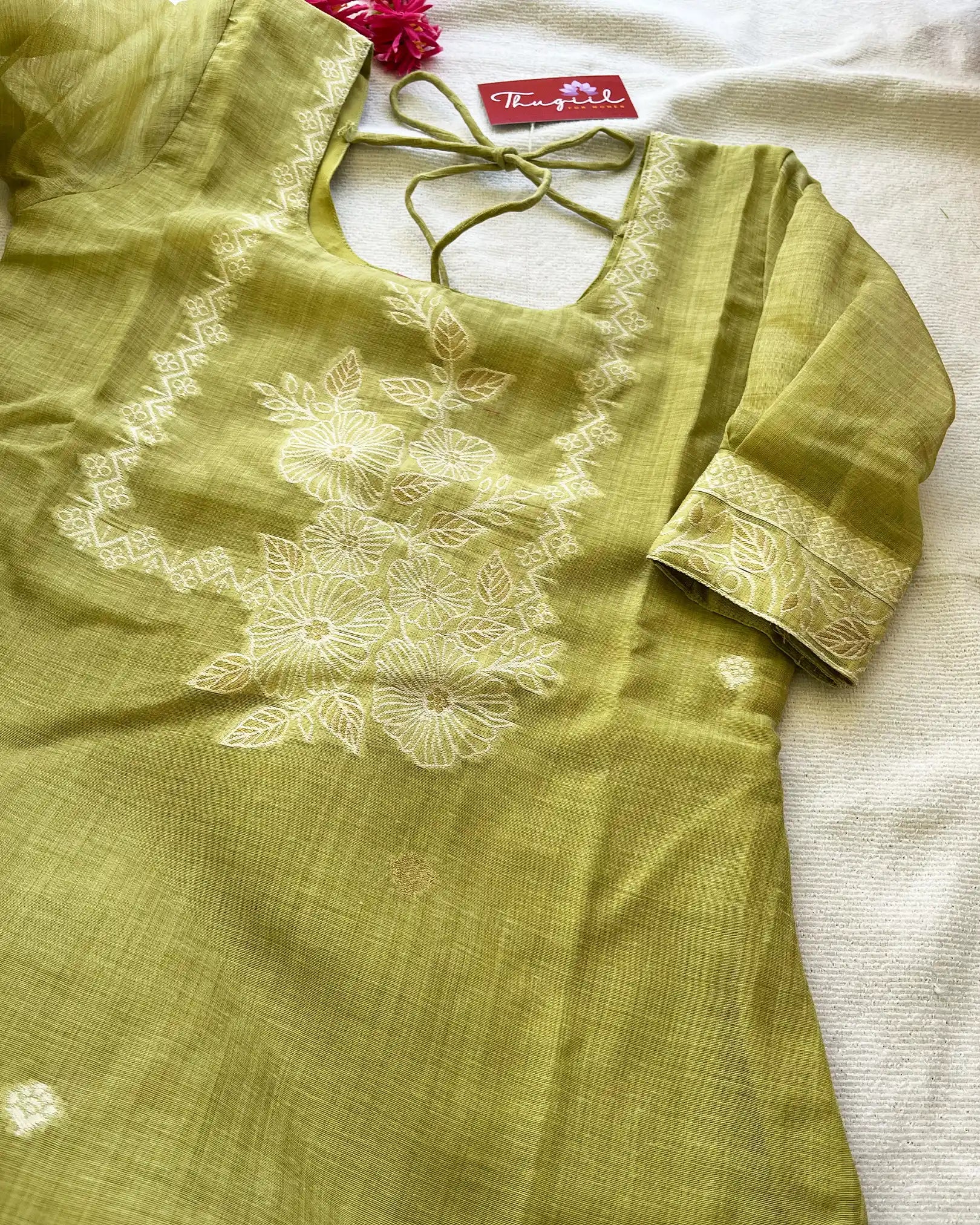 T049 LUXE Green jute silk kurta set (Top-Dupatta)