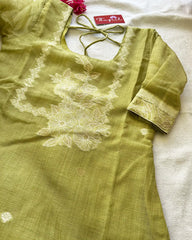T049 LUXE Green jute silk kurta set (Top-Dupatta)