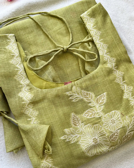T049 LUXE Green jute silk kurta set (Top-Dupatta)