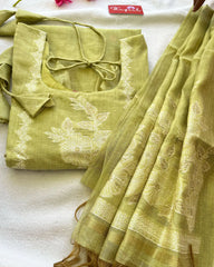 T049 LUXE Green jute silk kurta set (Top-Dupatta)