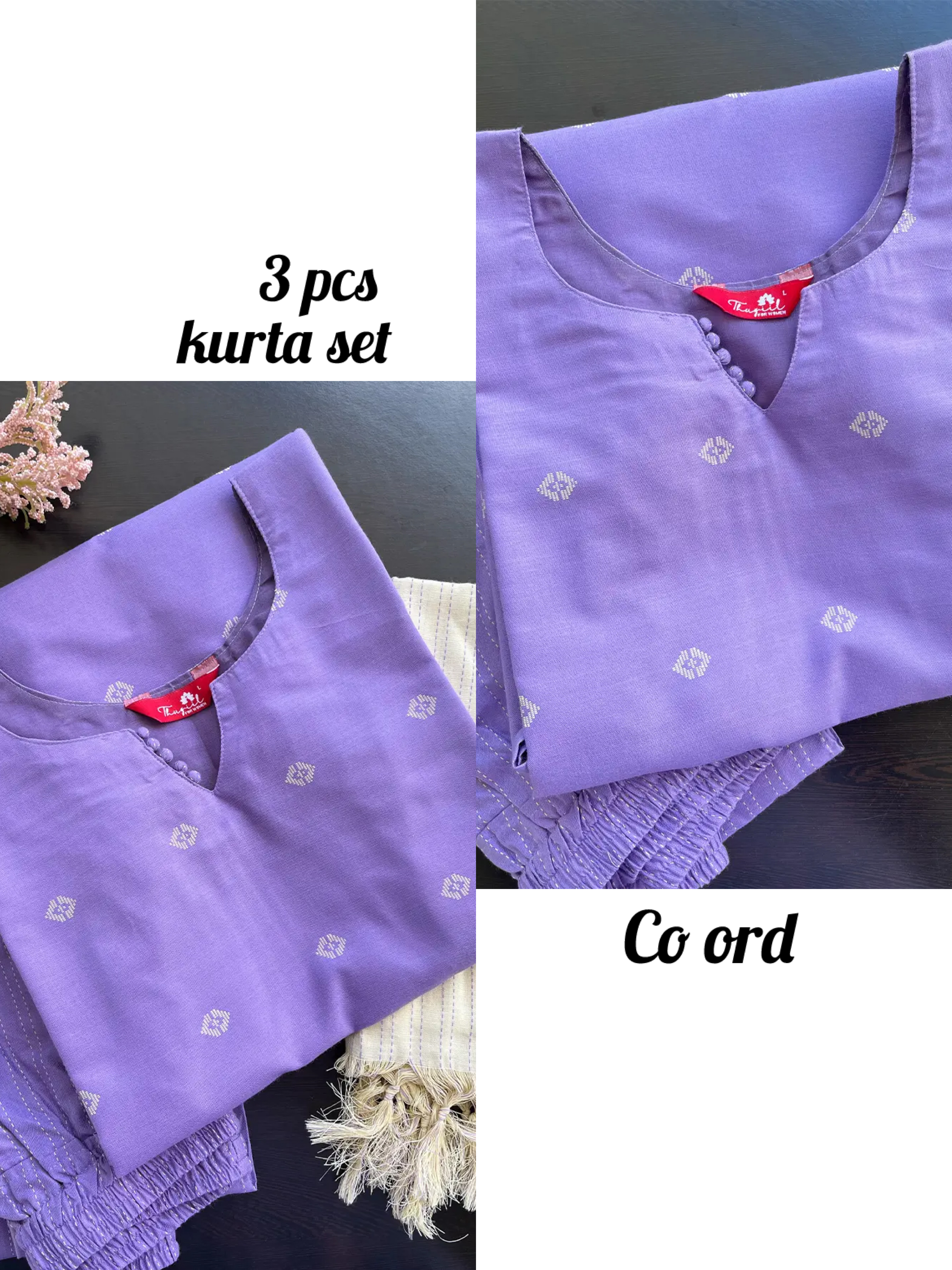 T082 2 in 1 Lavender Handloom Cotton Kurta Set