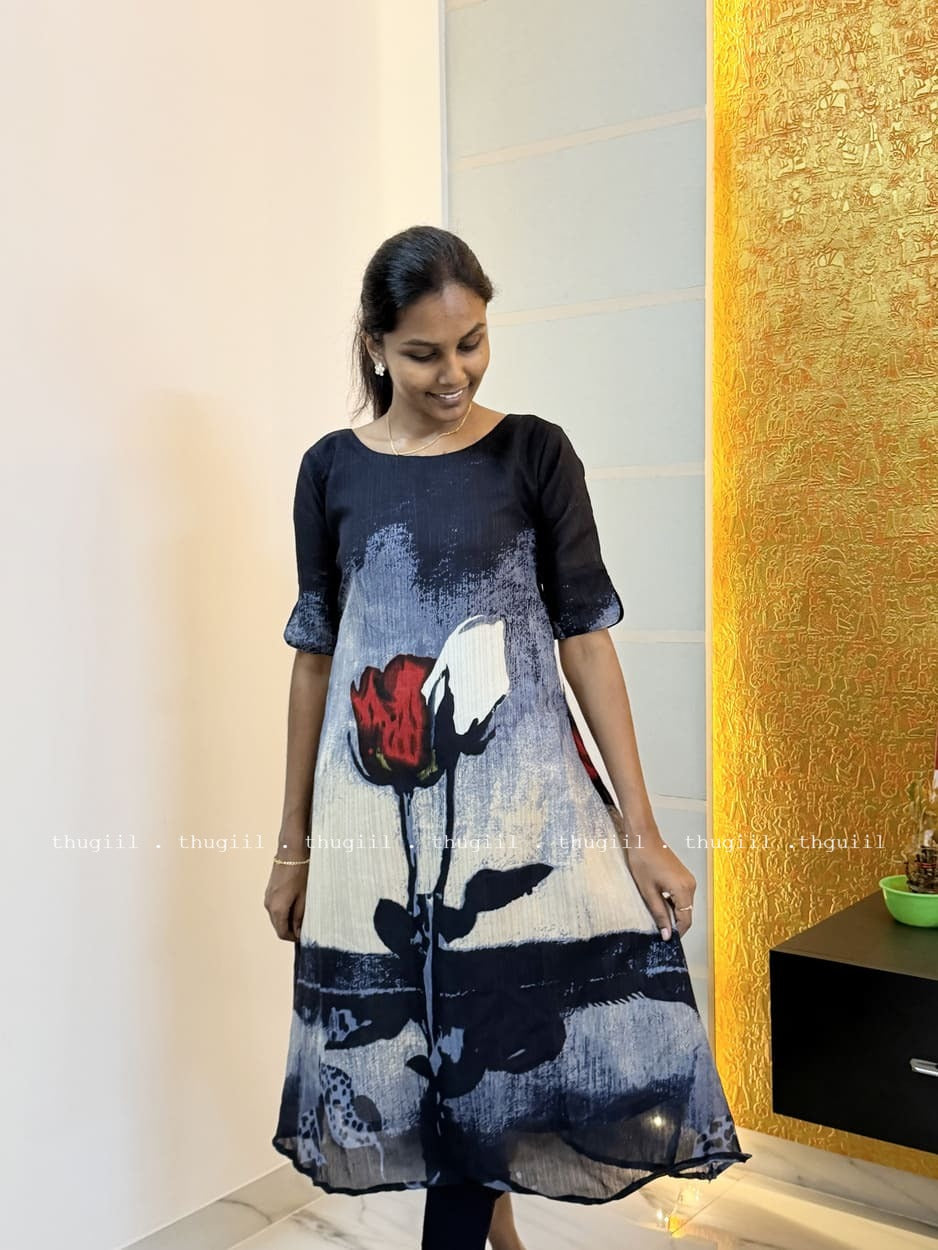 T306 Scarlet Petal Aline Kurta