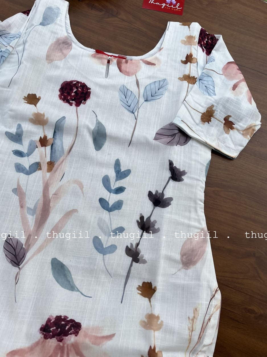 T293 Floral Soft Linen Kurta