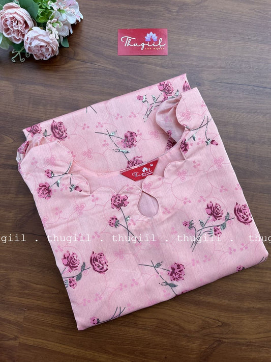 T255 PastelPink Floral Silk Kurta