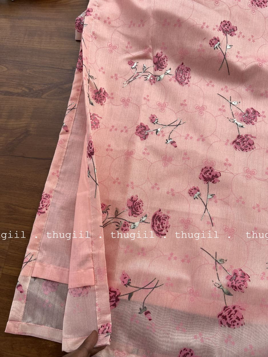 T255 PastelPink Floral Silk Kurta