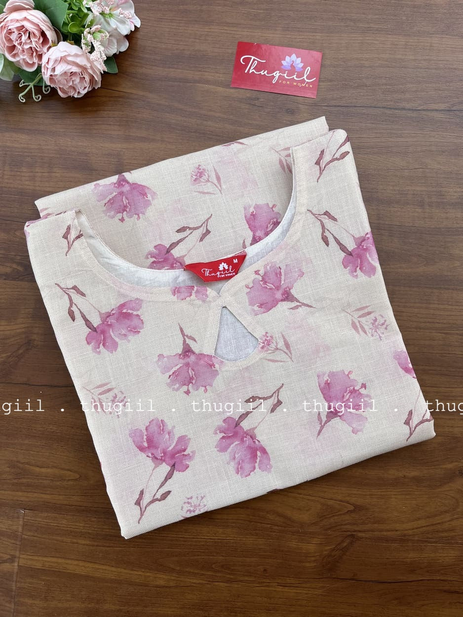 T253 Pink Floral Silk Kurta