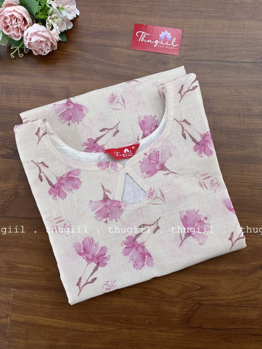 T253 Pink Floral Silk Kurta