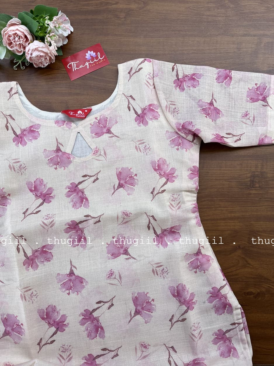 T253 Pink Floral Silk Kurta
