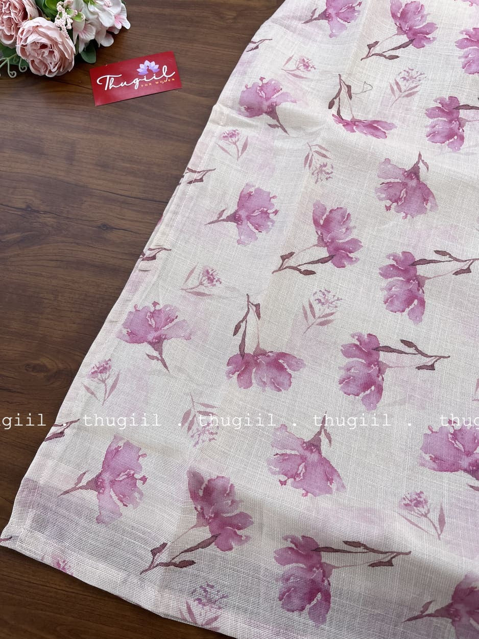 T253 Pink Floral Silk Kurta