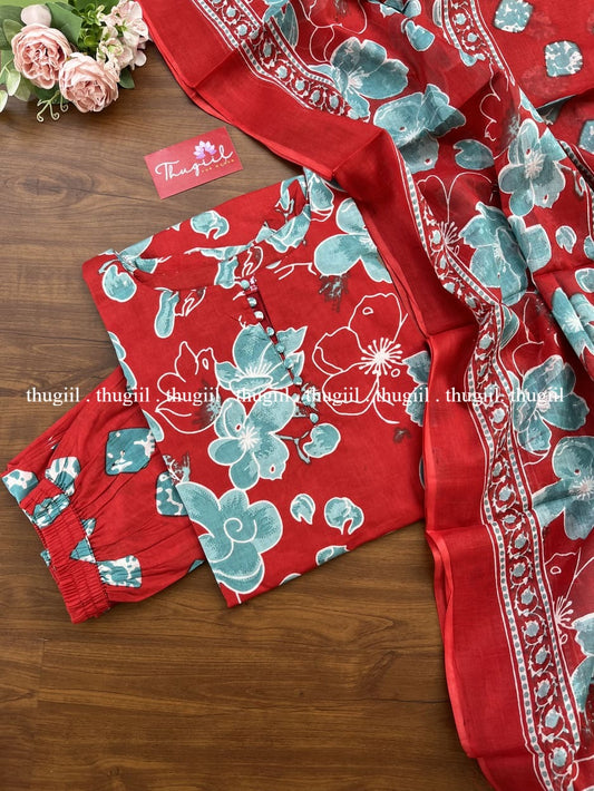 T249 Ready To Dispatch - Red Soft Cotton Kurta Set