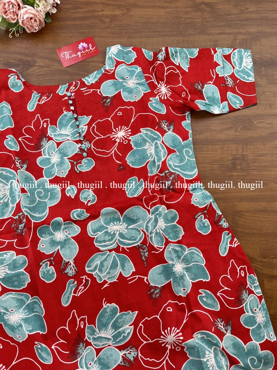 T249 Ready To Dispatch - Red Soft Cotton Kurta Set
