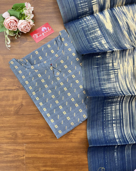 T268 Indigo Grey Kurta Set (Top - Dupatta)