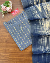 T268 Indigo Grey Kurta Set (Top - Dupatta)