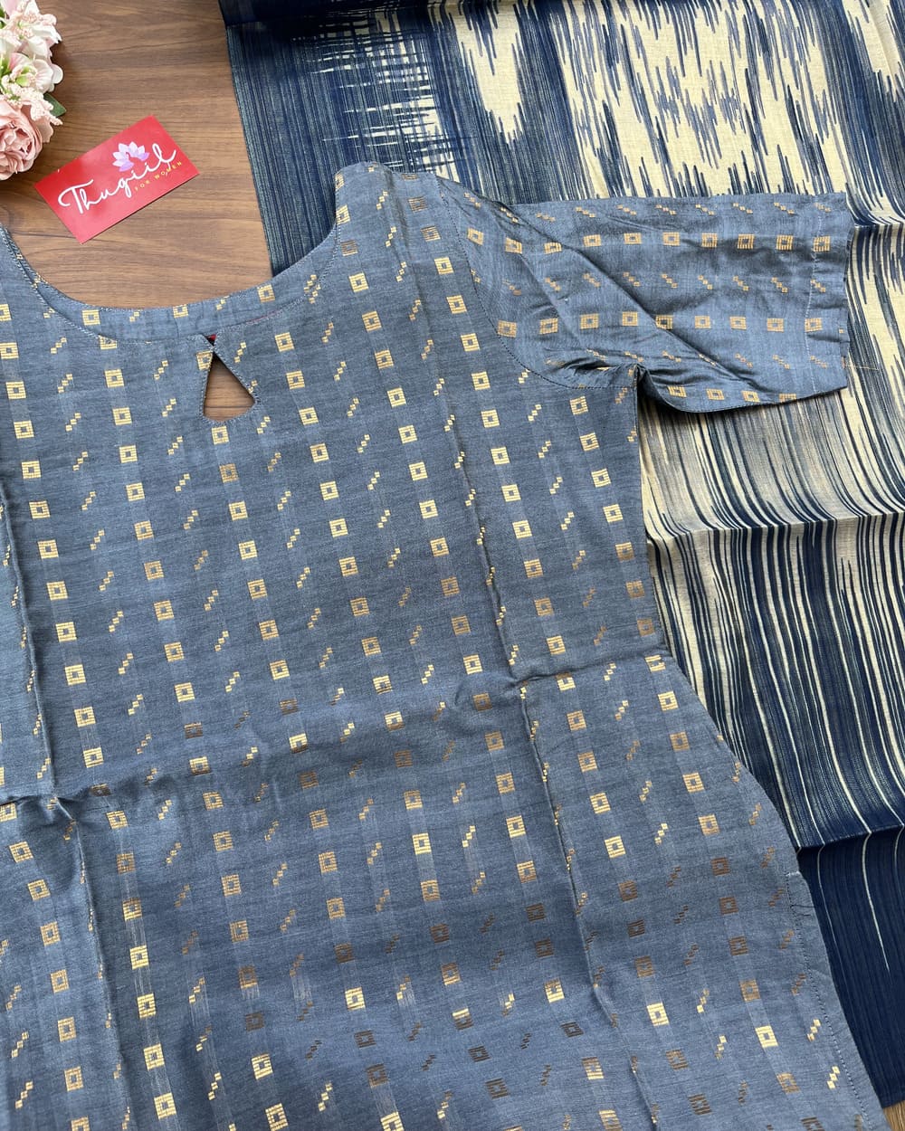 T268 Indigo Grey Kurta Set (Top - Dupatta)