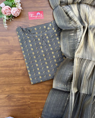 T269 Smoky Grey Kurta Set (Top - Dupatta)