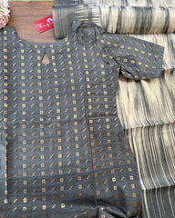 T269 Smoky Grey Kurta Set (Top - Dupatta)