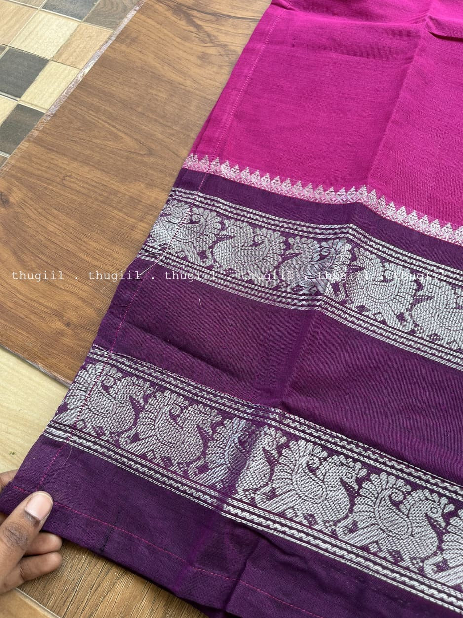 T331 Magenta Pink Chettinad Cotton Kurta Set (Top-Dupatta)
