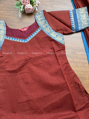 T330 Maroon Chettinad Cotton Kurta Set (Top-Dupatta)