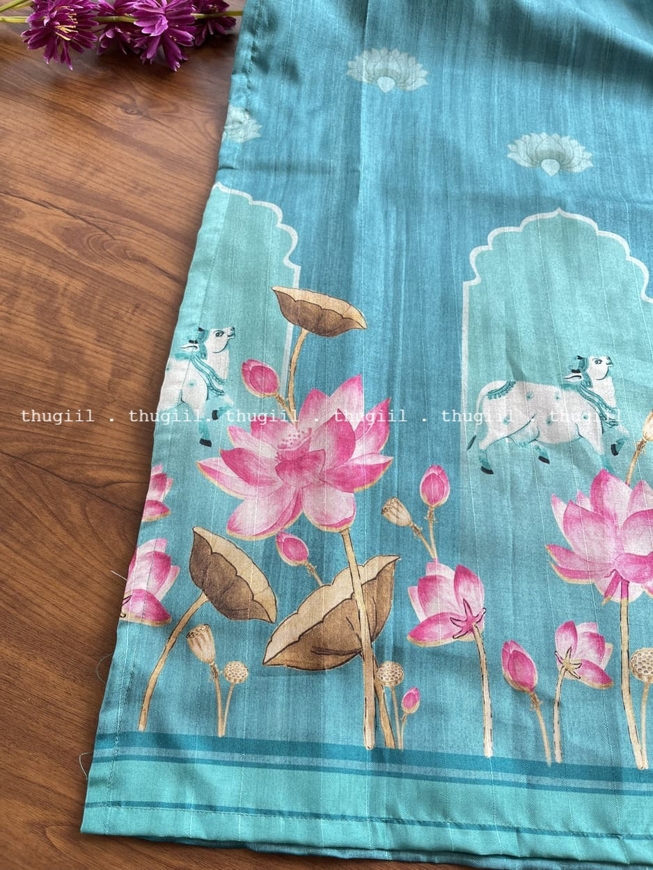 T273 Blue Pichwai Kurta Set