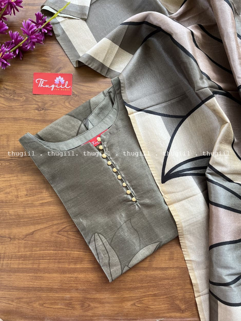 T308 Grey Mist Kurta Set (Top-Dupatta)