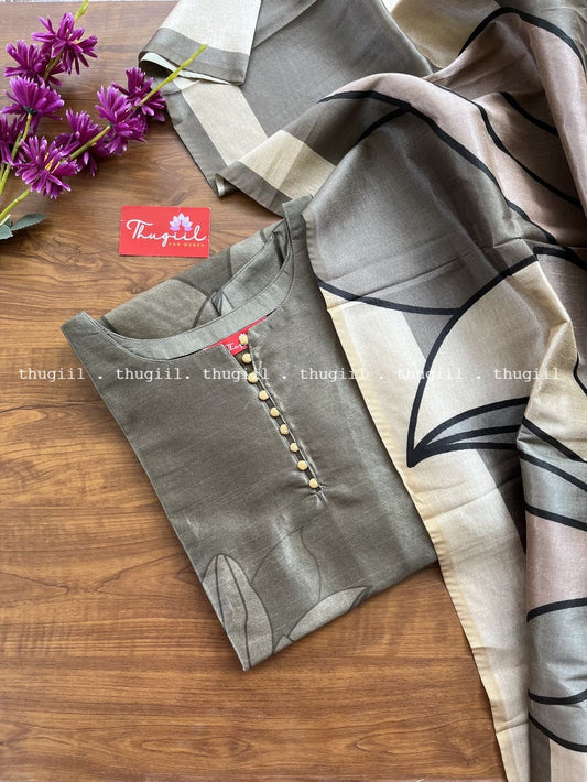 T308 Grey Mist Kurta Set (Top-Dupatta)