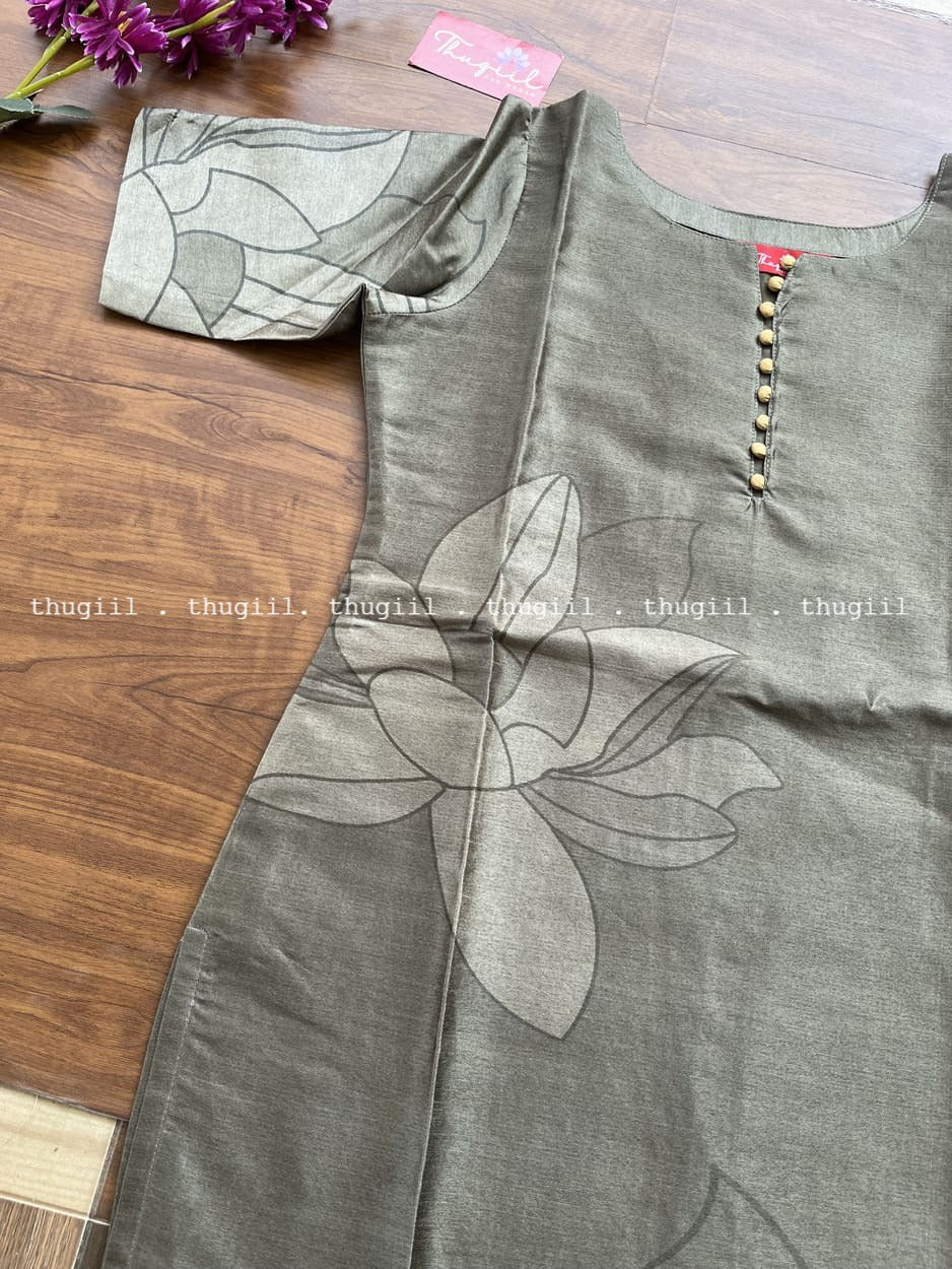 T308 Grey Mist Kurta Set (Top-Dupatta)