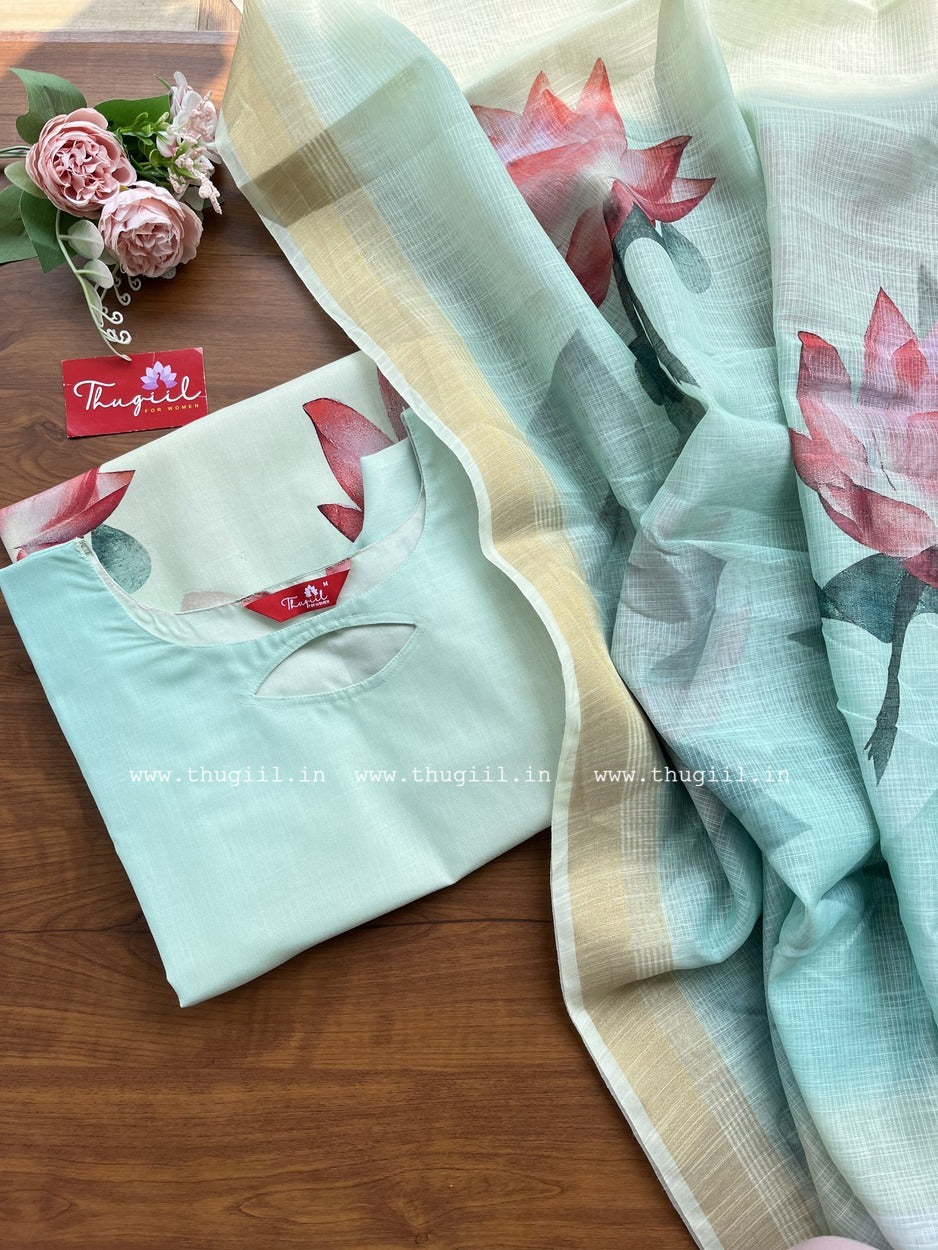 T311 Lotus Mist Kurta Set (Top-Dupatta)