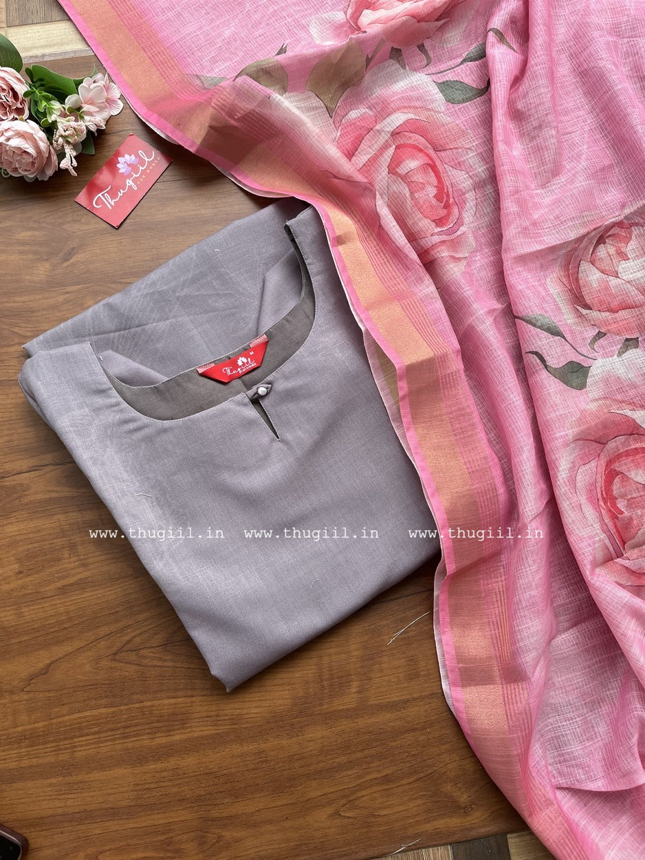 T304 Gulabi Grey Kurta Set (Top-Dupatta)