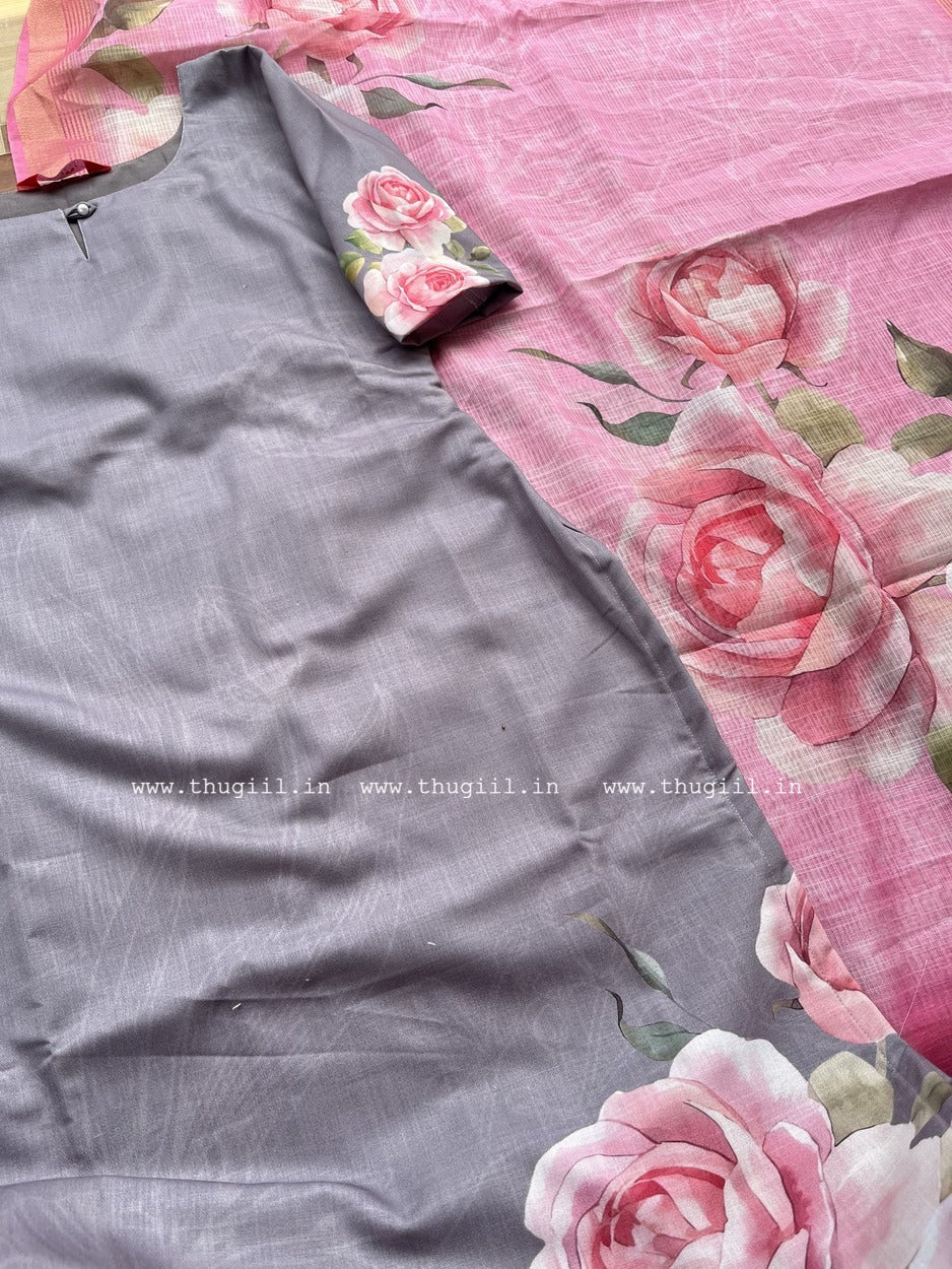 T304 Gulabi Grey Kurta Set (Top-Dupatta)