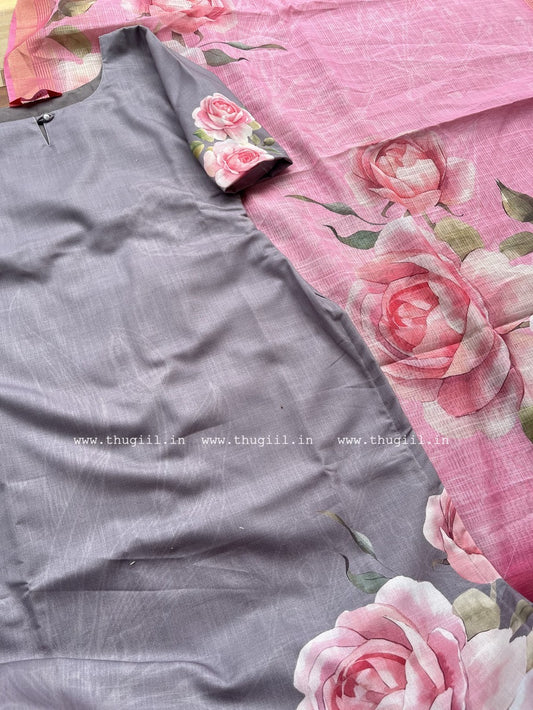 T304 Gulabi Grey Kurta Set (Top-Dupatta)